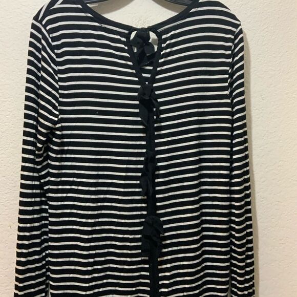 Cupio Black with White Stripes Knit Tee long sleeves size M back ties accents - Picture 4 of 8